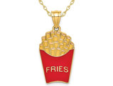 14K Yellow Gold Red Enamel French Fries Charm Pendant Necklace with Chain